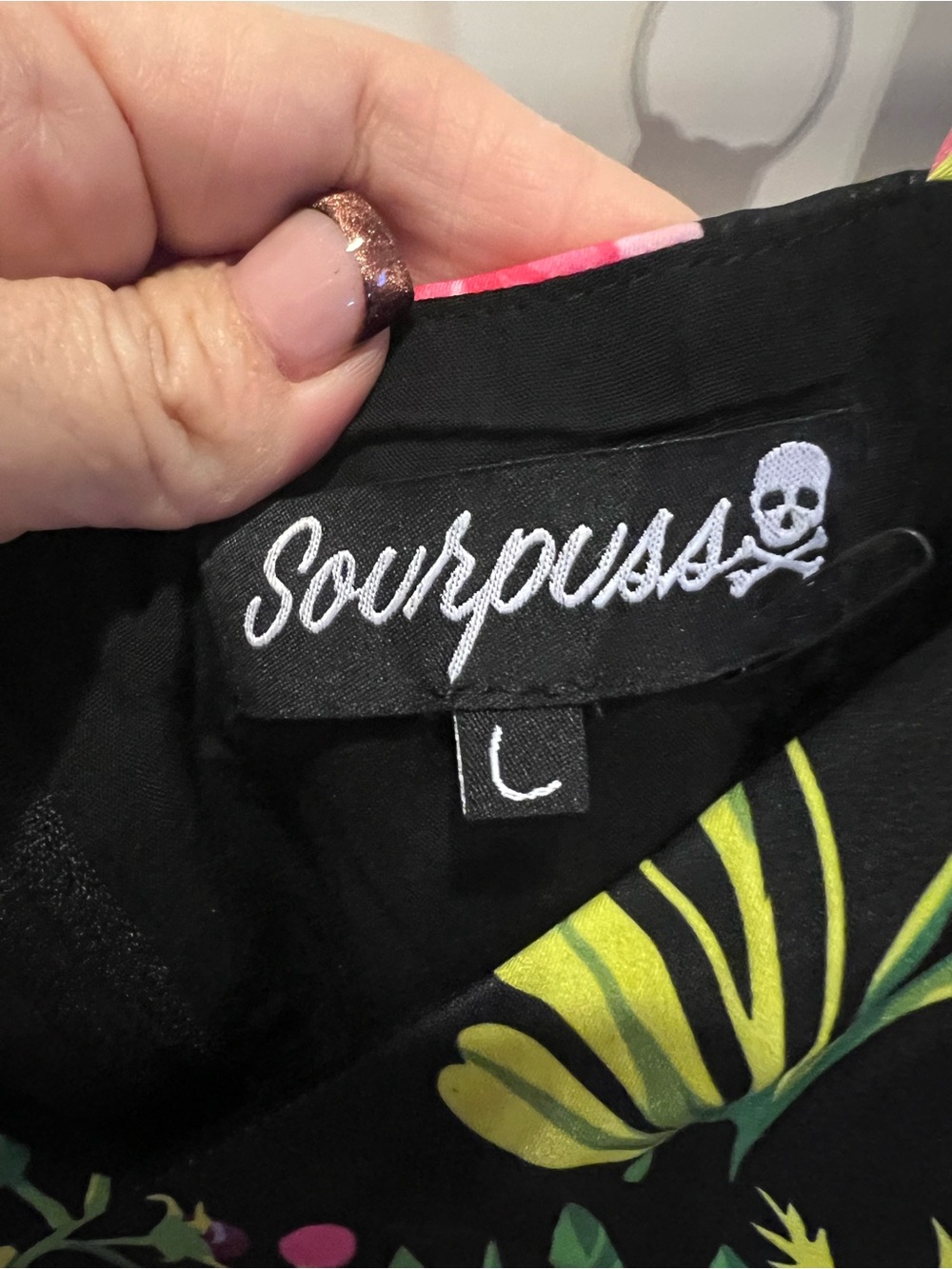Sourpuss Black Dress with Pink & Green Flytrap print